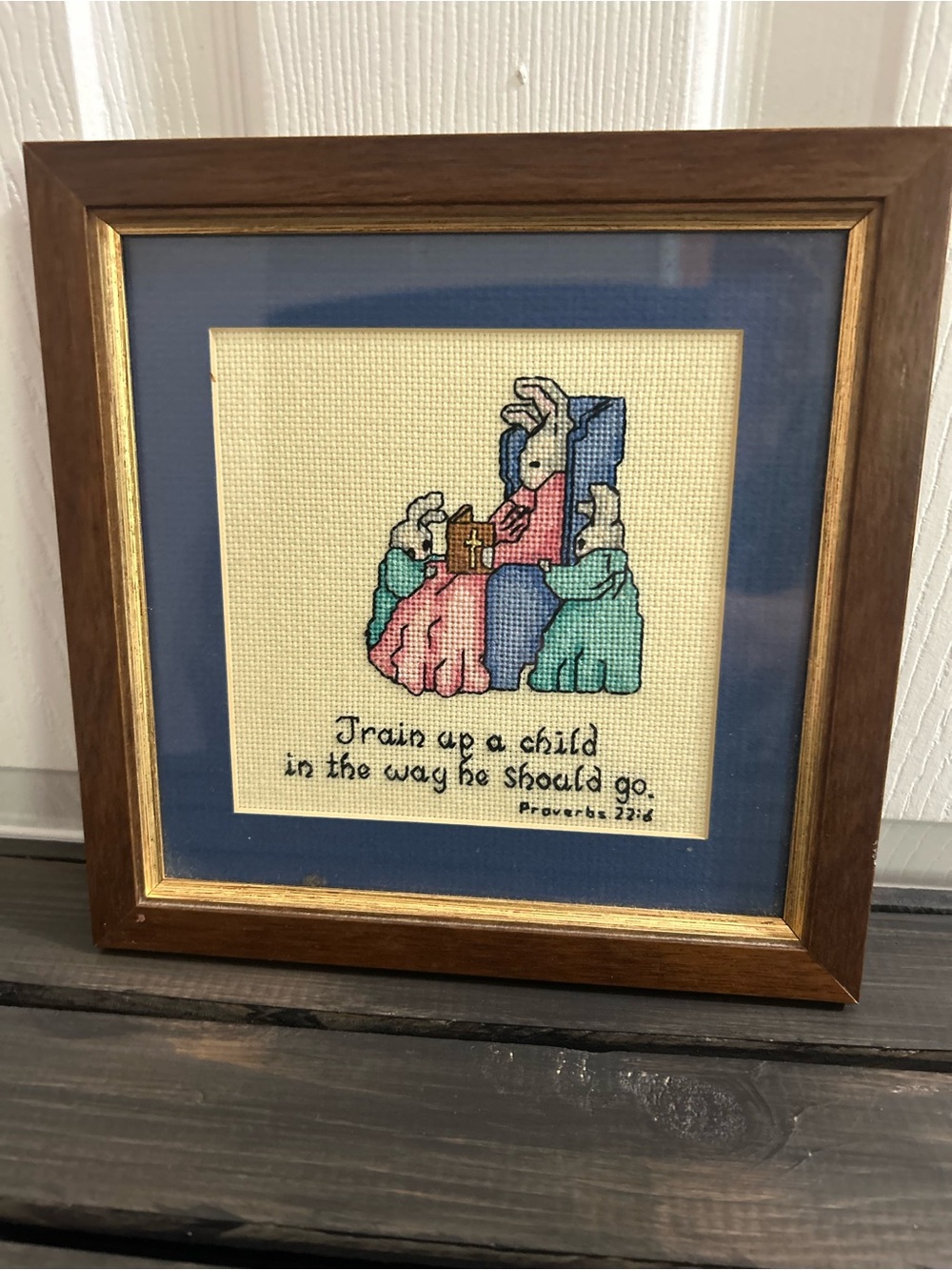 Train Up A Child In The Way He Should Go Proverbs 22:6 Framed Cross Stitch EUC